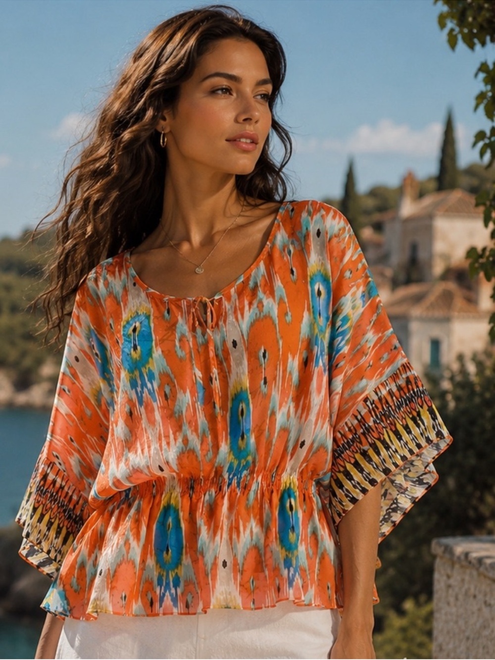 Apt. 9 Orange Multi-Color Printed Tunic